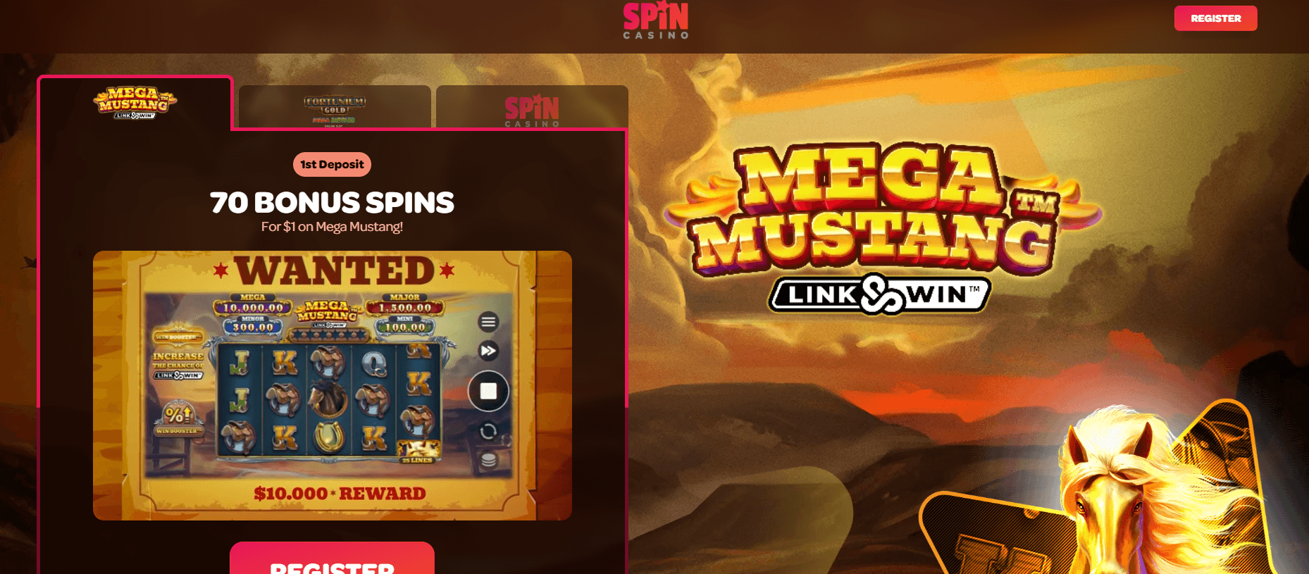 70 Free Spins for $1 on Mega Mustang form Spin Casino